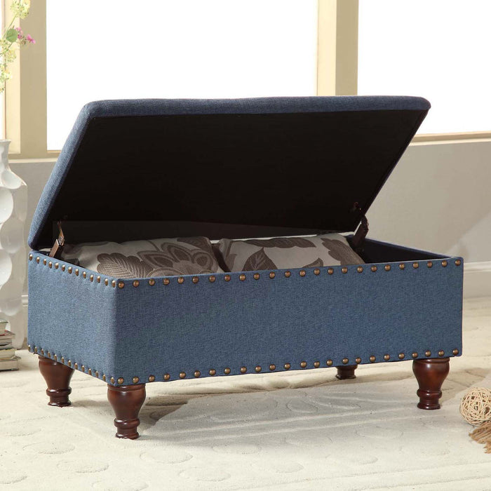 HomePop Large Rectangle Storage Bench with Nailhead Trim -  Blue