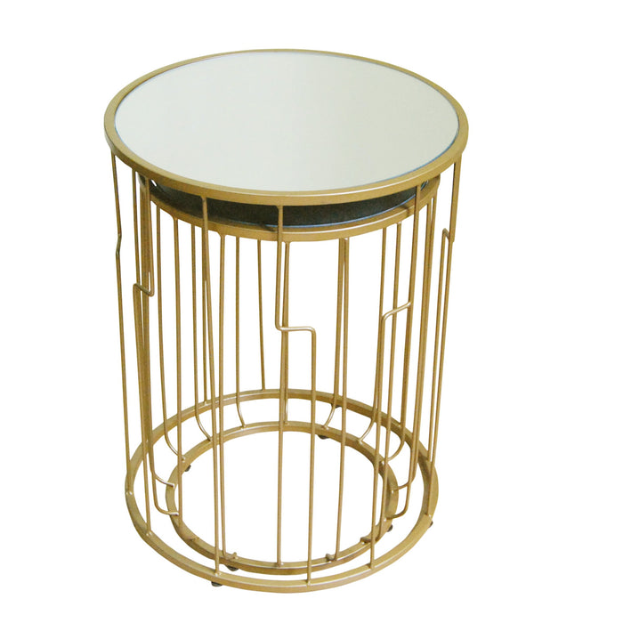Metal Accent Table Gold Base Mirror Top (Set of 2)