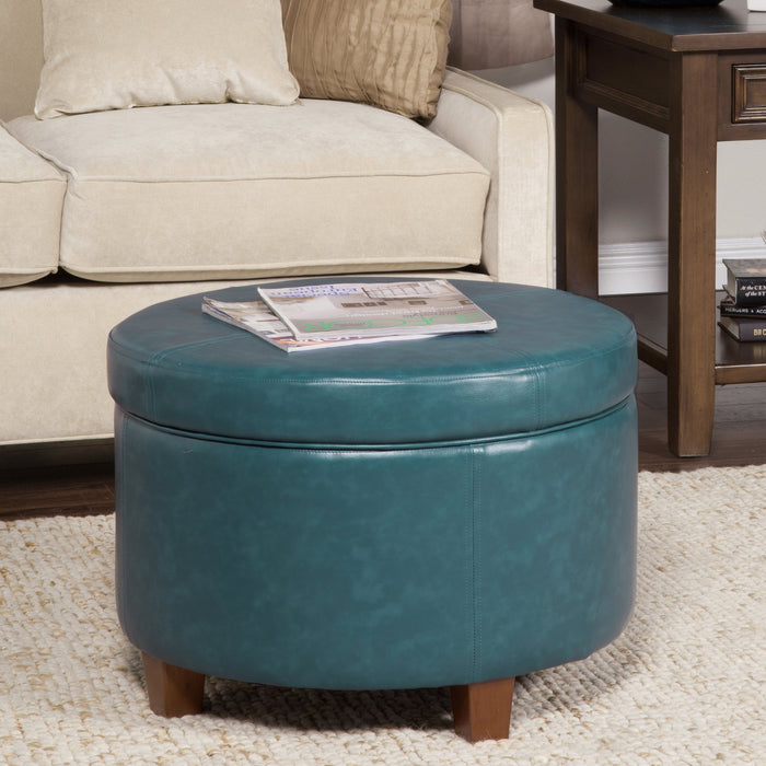 Large Leatherette Storage Ottoman - Teal Faux Leather