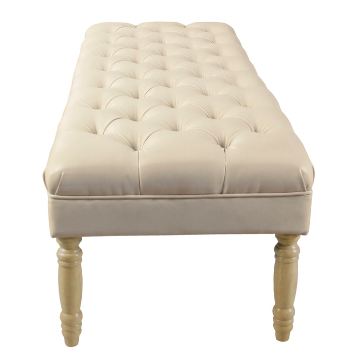 HomePop Classic Tufted Long Bench - Cream Faux Leather