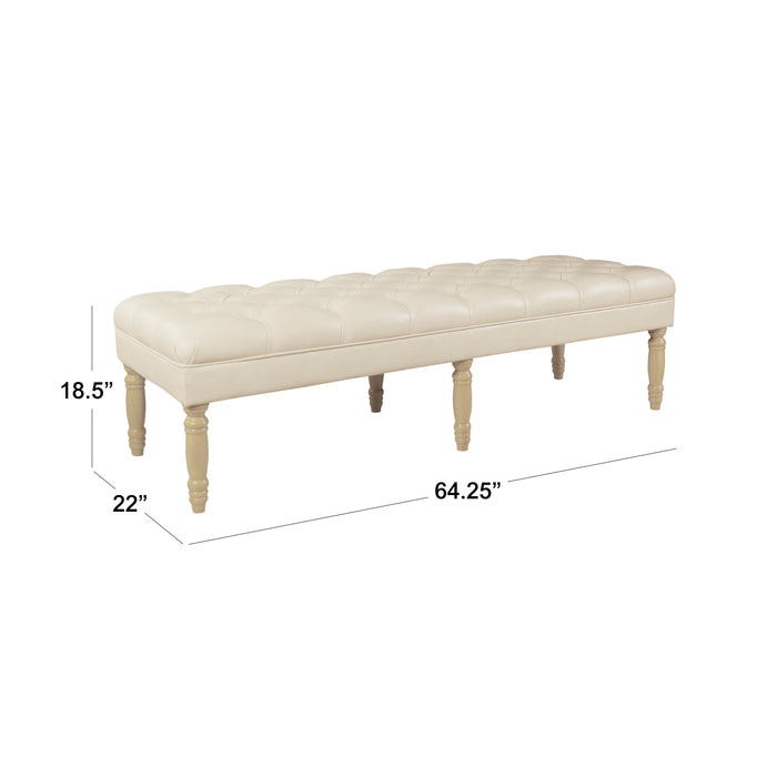 HomePop Classic Tufted Long Bench - Cream Faux Leather