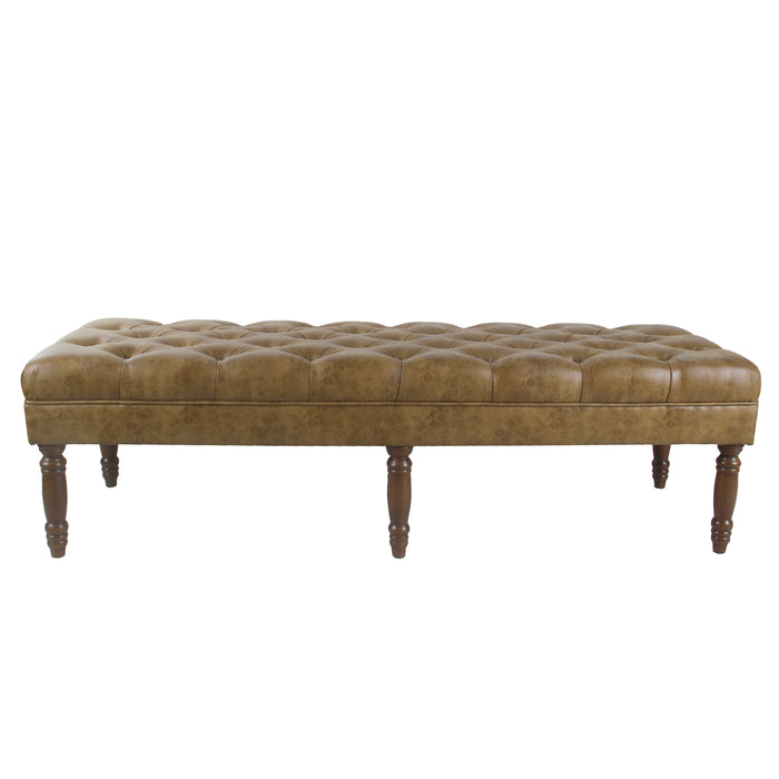 HomePop Classic Tufted Long Bench - Light Brown Faux Leather