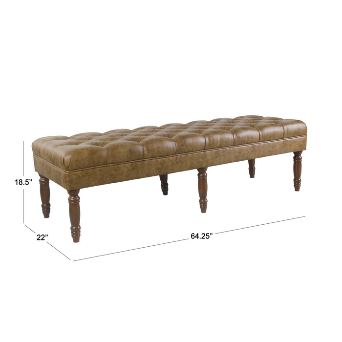 HomePop Classic Tufted Long Bench - Light Brown Faux Leather