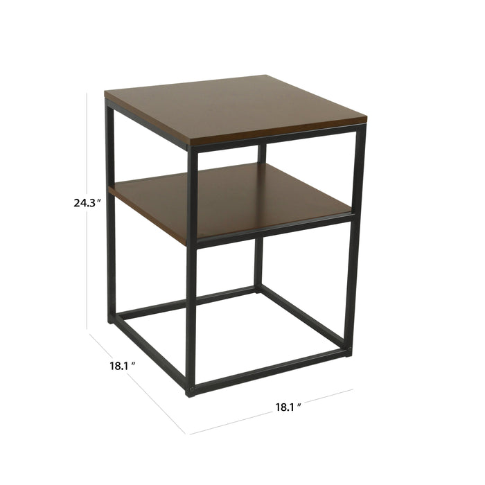 Square Wood and Metal Accent Table with Shelf Storage - Dark Walnut and Ebony