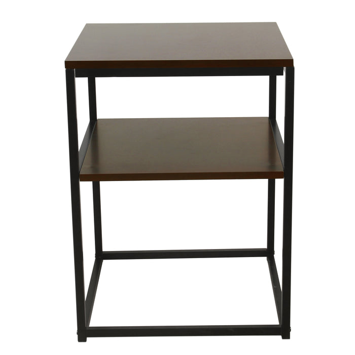 Square Wood and Metal Accent Table with Shelf Storage - Dark Walnut and Ebony