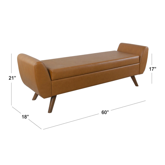 HomePop Modern Storage Bench with Wood Legs - Light Brown Faux Leather