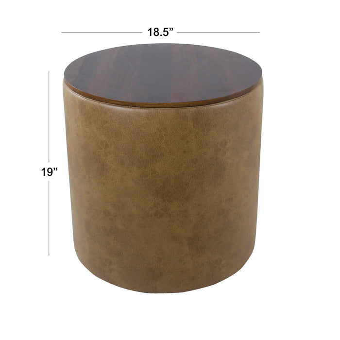 HomePop Storage Ottoman with Wood Top - Light Brown Faux Leather