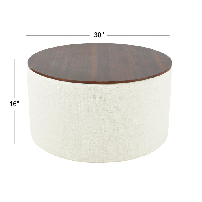 HomePop Storage Ottoman with Wood Top - Stain-Resistant Cream Woven