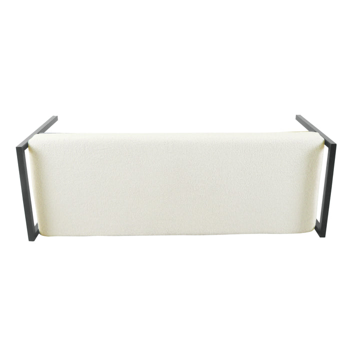 HomePop Modern Metal Sherpa Bench - Cream