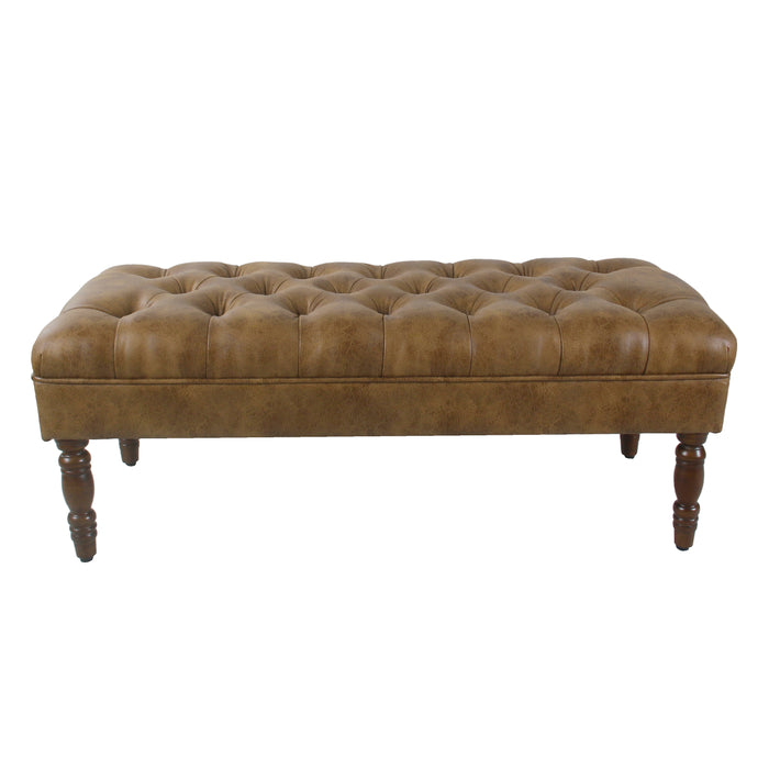 HomePop Classic Tufted Bench - Light Brown Faux Leather