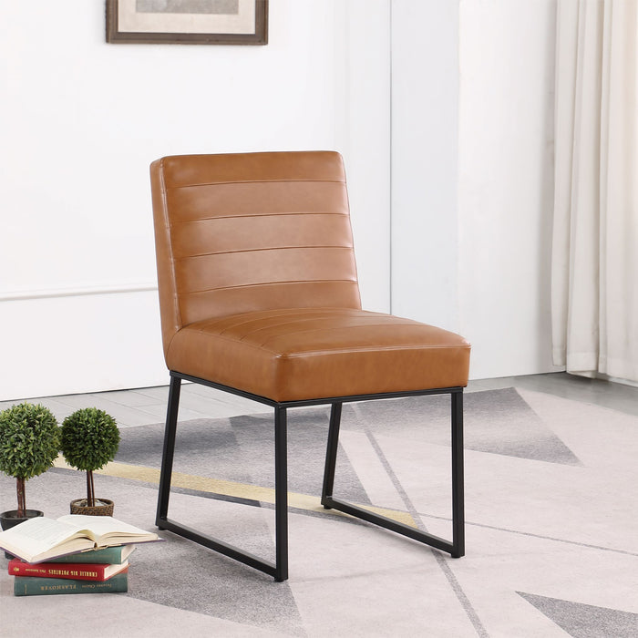 HomePop Channeled Metal Dining Chair - Carmel Faux Leather (Single Pack)