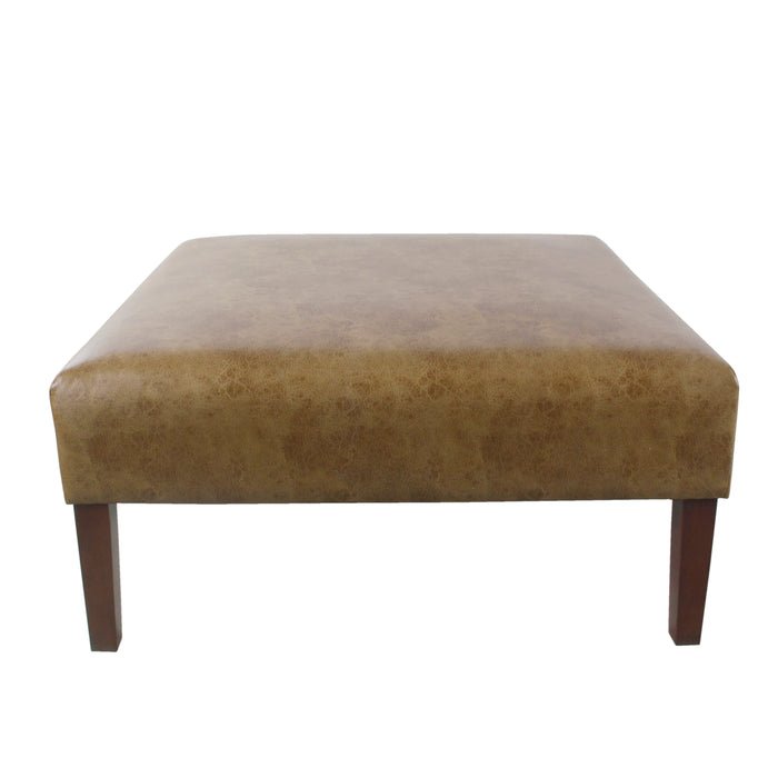 HomePop Square Coffee Table Ottoman - Light Brown Faux Leather